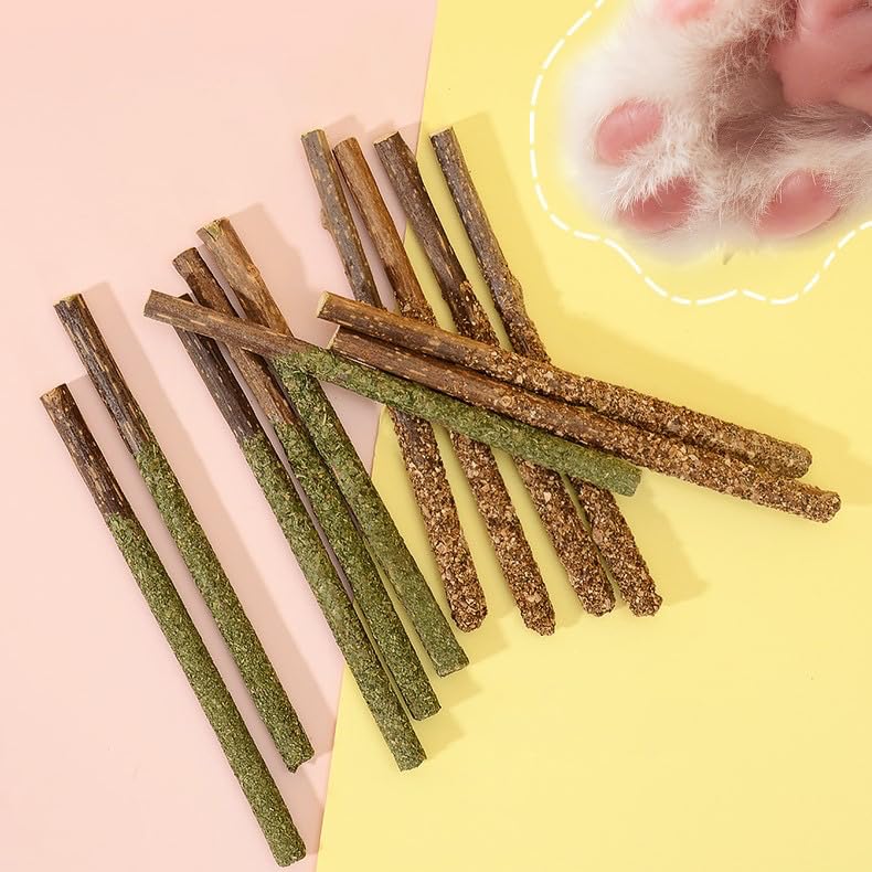 LOVELY CAVES Silvervine Chew Sticks Cat Toy Coated with Gall Fruit and Catnip, All-Natural Chew Toy, Promotes Dental Health, Reduces Anxiety, and Provides Engaging Playtime Stimulation (12 Pack)