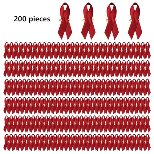 Image of 200 Pieces Burgundy Awareness Ribbons with Safety Pins 1.4 * 3 inch