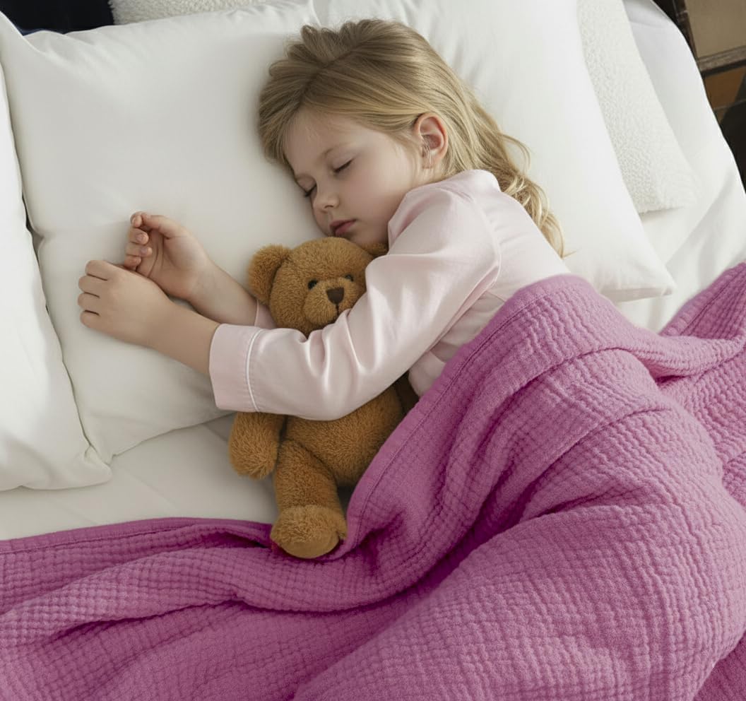 KyraHome 100% Organic Cotton 50"x60" Muslin Throw Blankets for Adults, Kids, Picnic, Travel, Plant Dyed, Lightweight Gauze Soft Cotton Throw Blankets for Couch, All Season, Purple/Lavender - Image 2