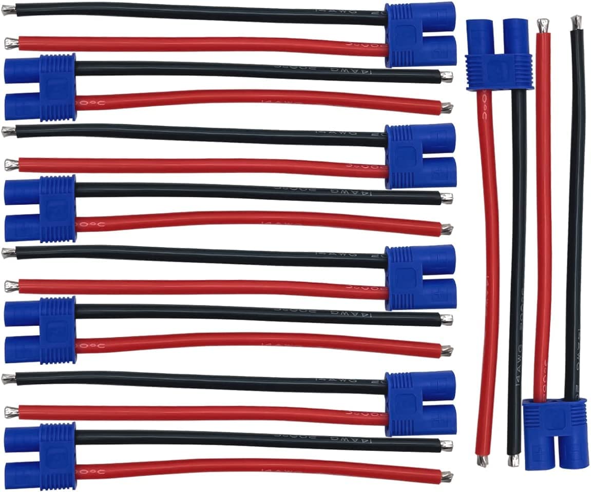 Nuofany 5 Paar EC3-Steckverbinder, weiblich und männlich, mit 14 AWG, 10 cm Silikondraht für RC-Lipo-Batteriekabel-Drohne