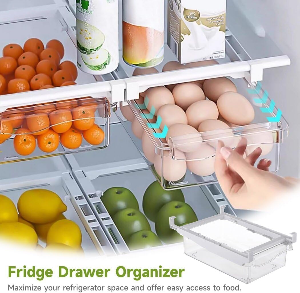 2er-Pack Kühlschrank-Organizer Schublade – Herausziehbares Regal als Fridge Organizer für Eier, Gemüse, passend für Kühlschrankregale unter 1,5 cm und 30-45 cm Glasplatten (Nicht spülmaschinenfest)