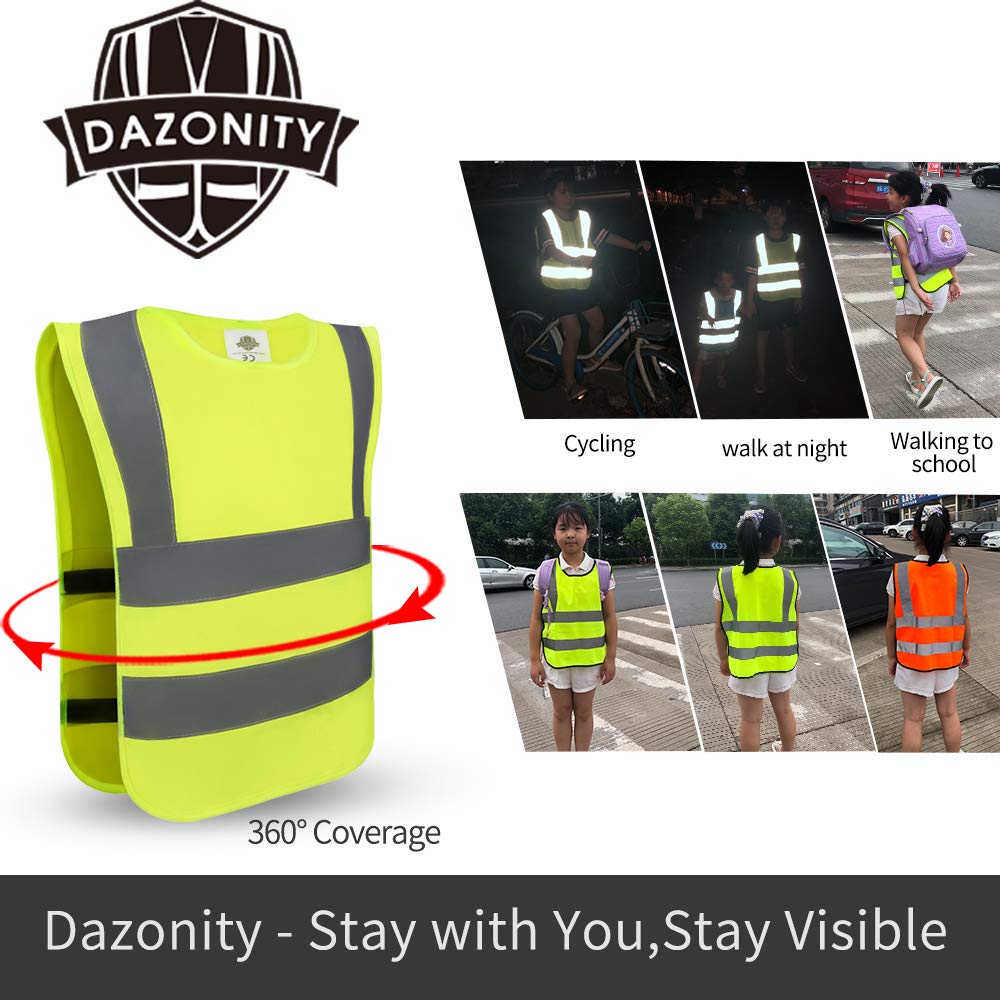 Dazonity Chaleco de seguridad de alta visibilidad para niños, tiras reflectantes, adecuado para niños y niñas, caminar o volver a la escuela