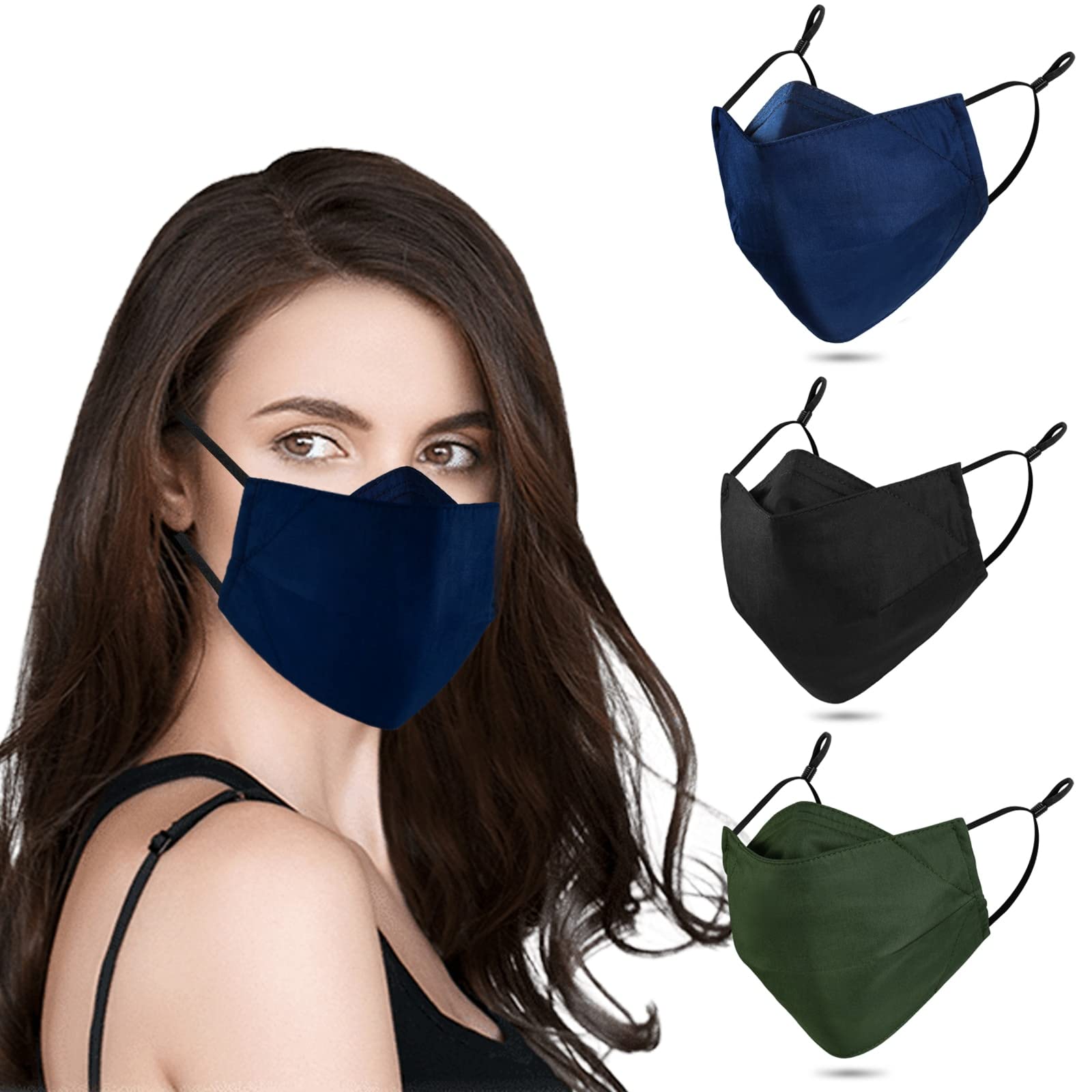 Face Mask Reusable, Cloth Face Masks - Washable Cotton Adjustable Fabric Masks with Filter Pocket/Nose Wire for Women, Men