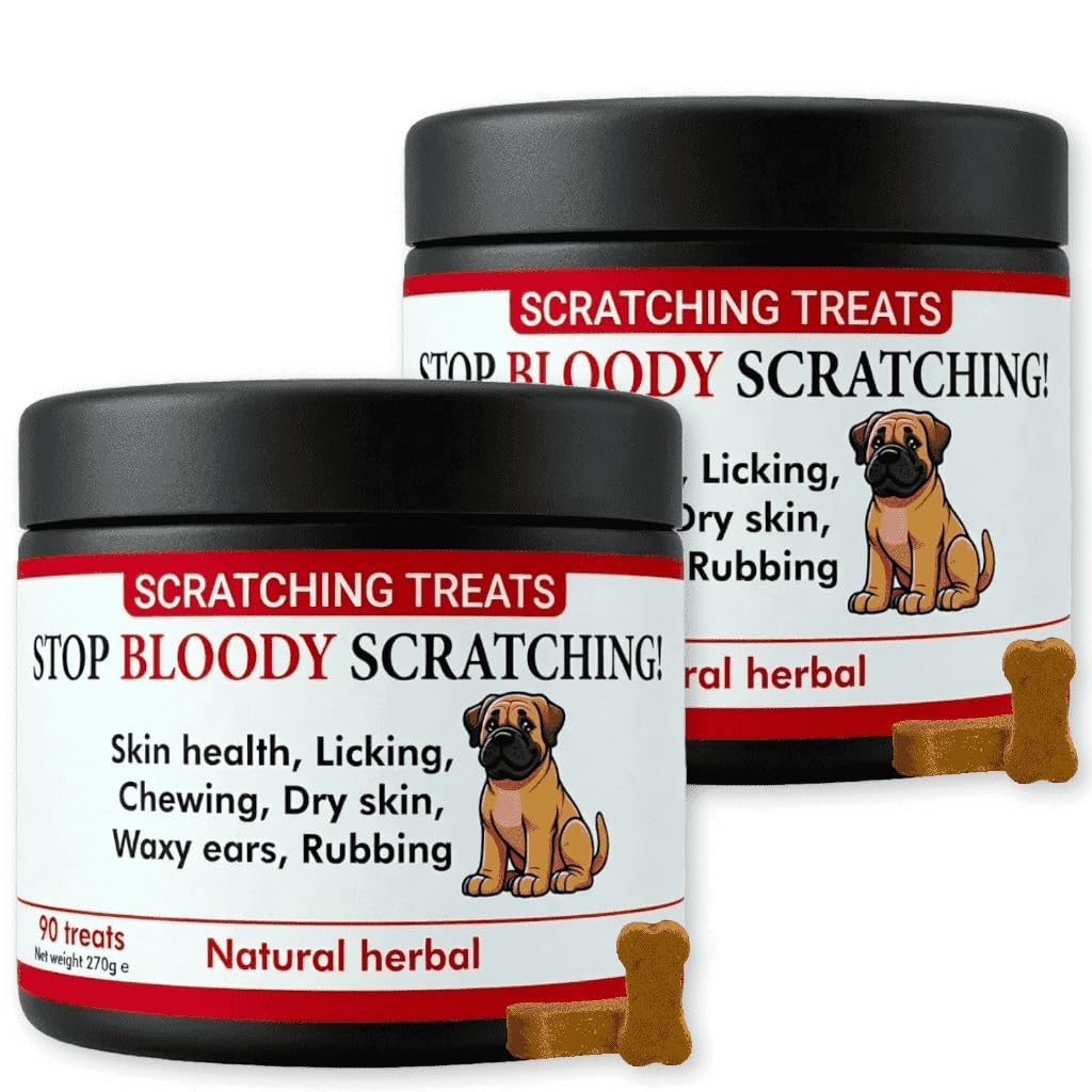 Stop Bloody Scratching - Allergy Relief Dog Treats for Itchy Skin, Paws, Eyes & Ears - Stops Scratching, Licking & Chewing - Quick Relief in 30 Days - Salmon Oil & Omega 3 - For all Dogs. Value 2-Pack