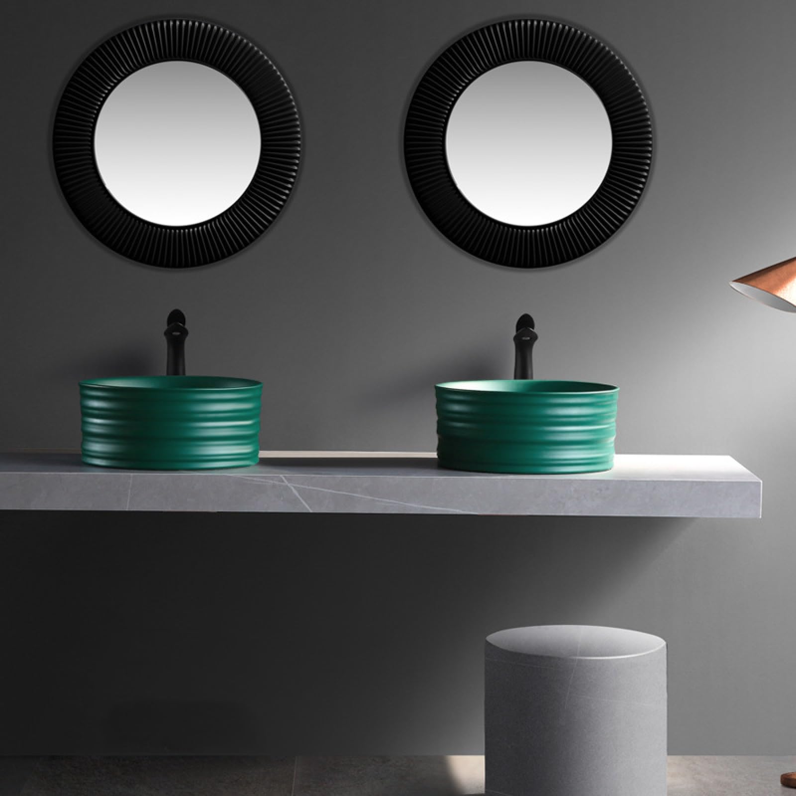 Set di lavabi da bagno in ceramica verde con rubinetto e scarico pop-up, lavabo rotondo da bagno per lavaggio a mano sopra il bancone, ideale per hotel e balconi