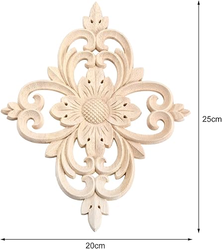 Miniatura 2 de MUXSAM Rhomb - Apliques de madera tallada para muebles, calcomanías de roseta de madera sin pintar, decoración central para puerta, pared, armario,