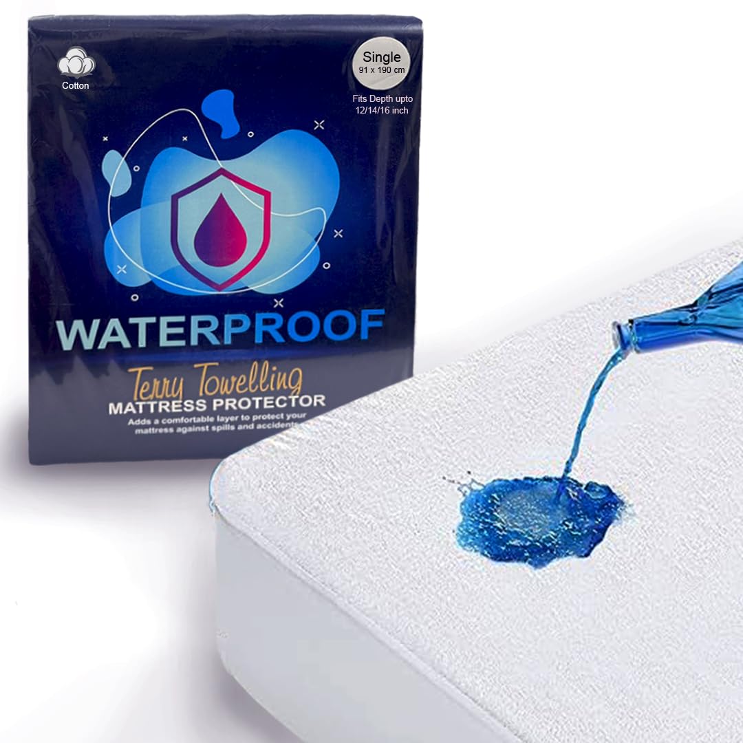 Makooz Waterproof Mattress Protector Single Bed - Deep Fitted, Fits Depths upto 40cm - Hypoallergenic, Non-Noisy, Washable, Anti-Allergy Terry Towel Cotton Topper - Soft Nonslip Cover Sheet -90x190cm
