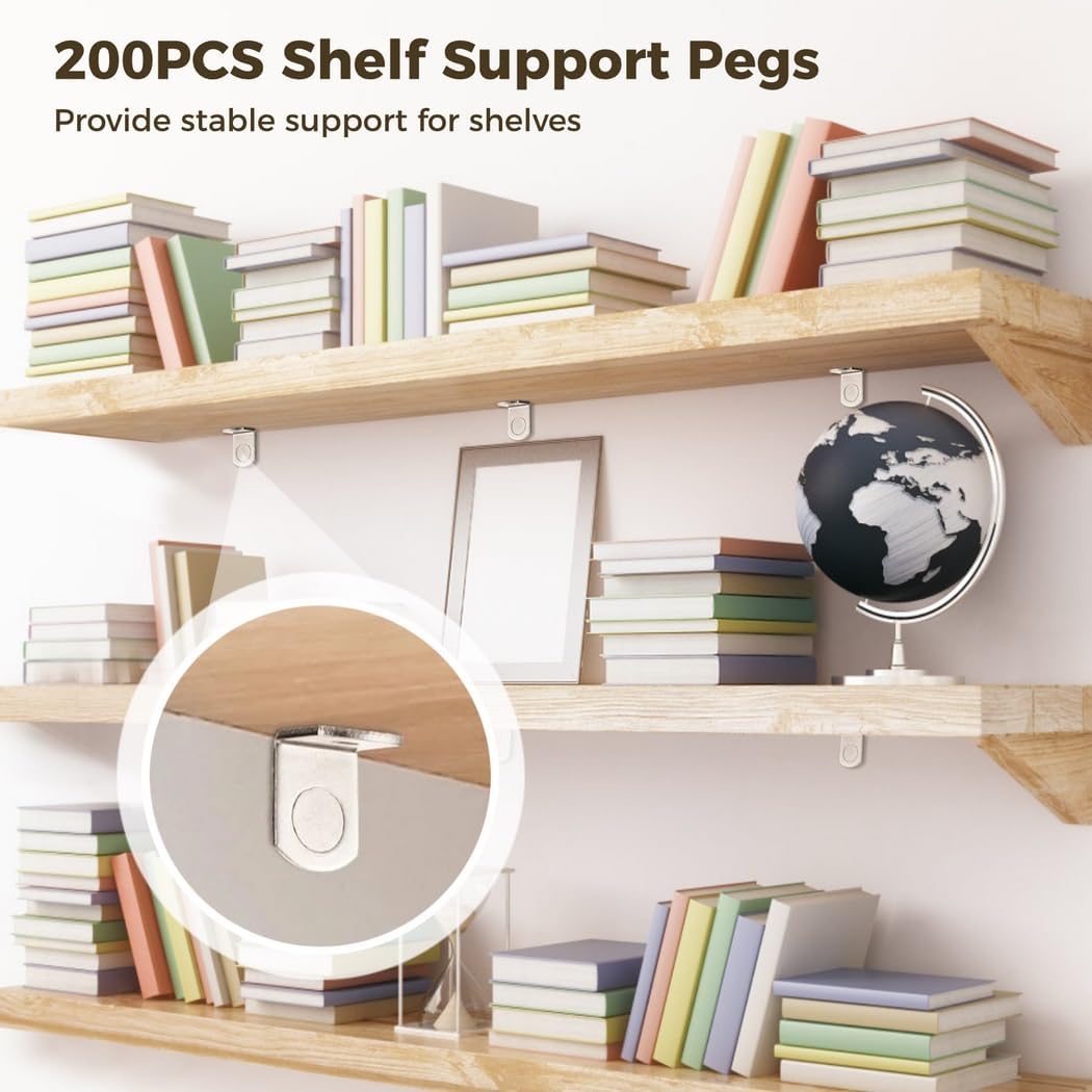 200Pcs L-Shaped 6 Mm Shelf Pins, Cold-Rolled Steel Pegs For Cabinet Furniture, Support Brackets For Bookshelves, Closets, Wardrobes