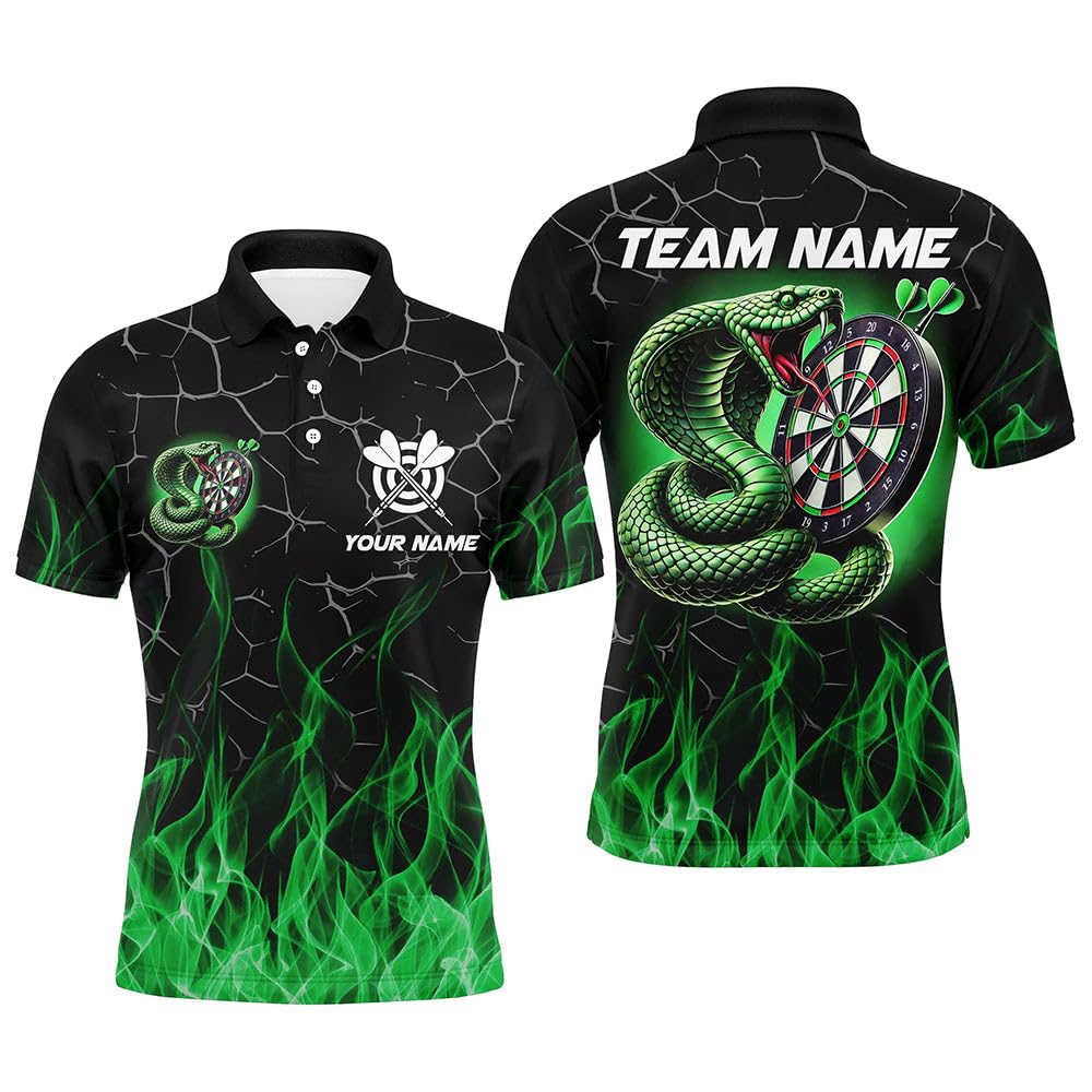 Personalisierte Darts-Shirts mit Schlangen- und Flammenmotiv in Grün für Herren & Damen, Coole Darts-Team-Trikots T2108
