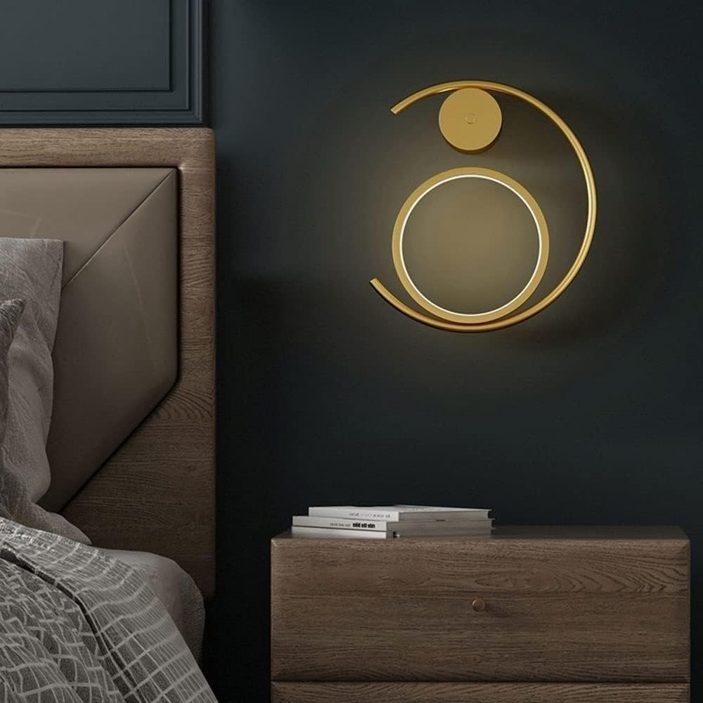 Złoty kinkiet ścienny 13 W LED Okrągły pierścień Dekoracyjne oświetlenie ścienne | Współczesne minimalistyczne geometryczne kinkiety | Kinkiety do wnętrz Salon Corr
