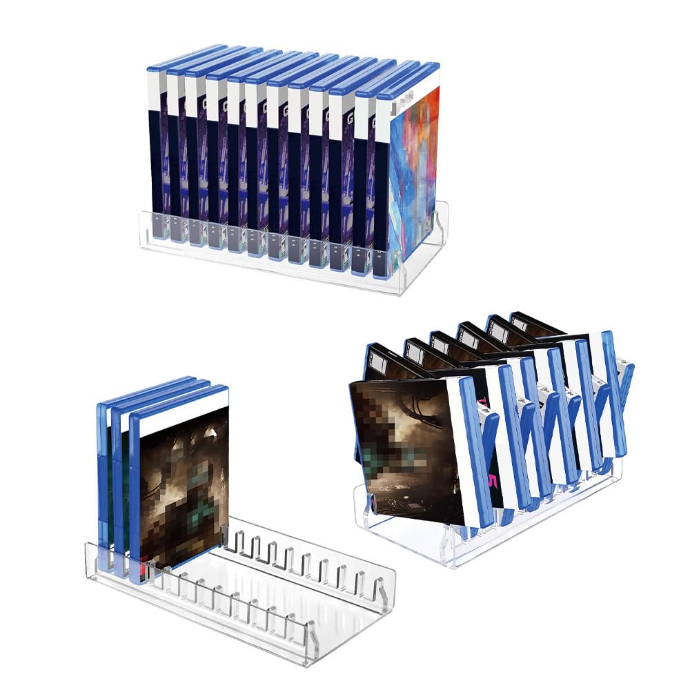 Générique Support de rangement de jeux vidéo en acrylique pour PS5 PRO, support de rangement de boîtes de cartes de jeux, support de rangement de CD pour 12 boîtes de jeux (transparent) (Blanc)