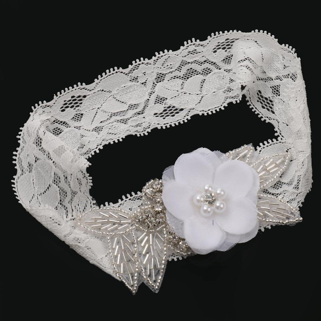 elbme ELBME® Bridal Wedding White Flower Lace Garter Rhinestone Hen Garter Handmade M-picture-43