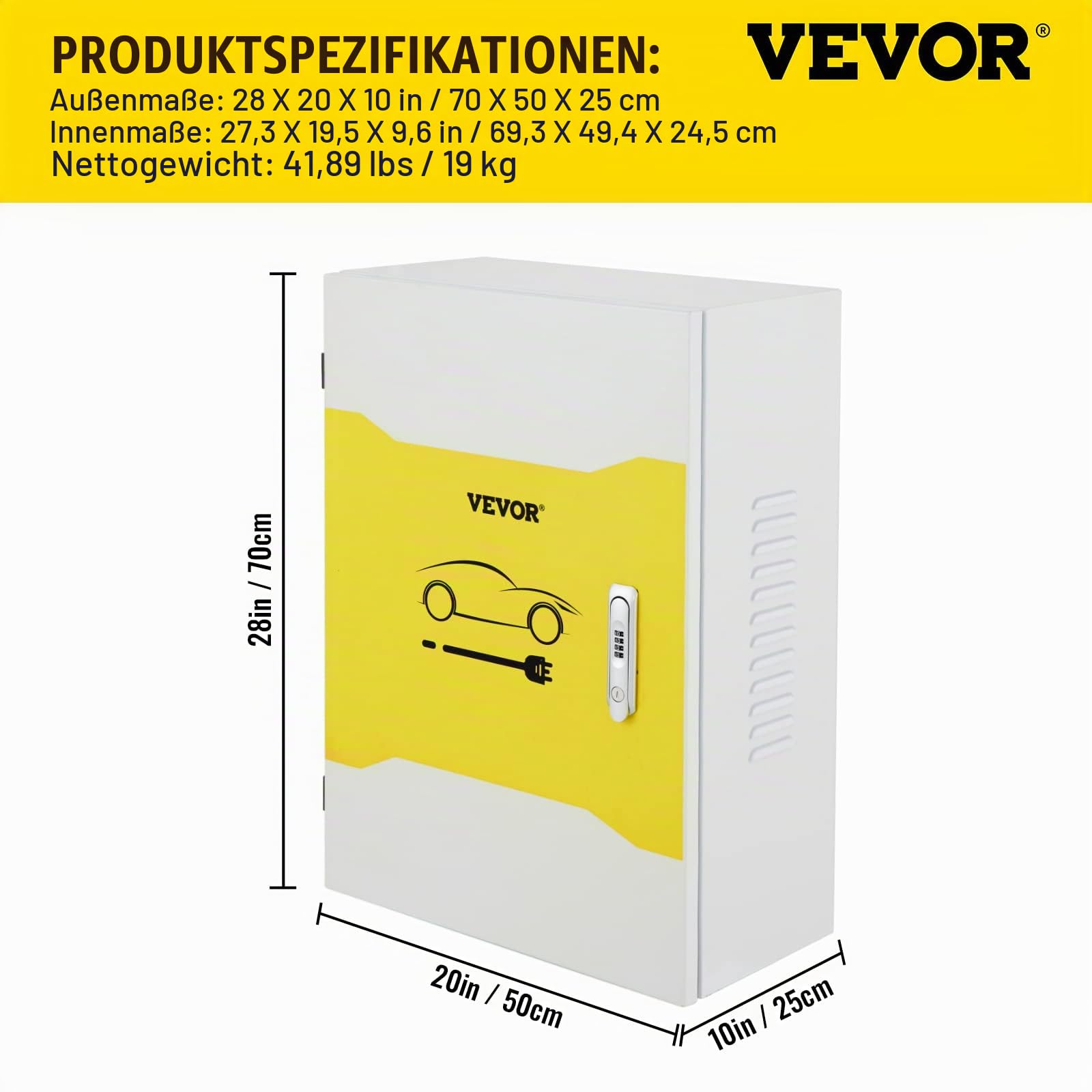 VEVOR Tesla-Ladestationsbox, 70 x 50 x 25 cm, Outdoor-Kabelbox, Ladebox, Kabel-Organizer, IP32 wasserdicht, staubdicht, Cool Roll Steel-Elektrogehäusebox, für Tesla-Wandanschluss