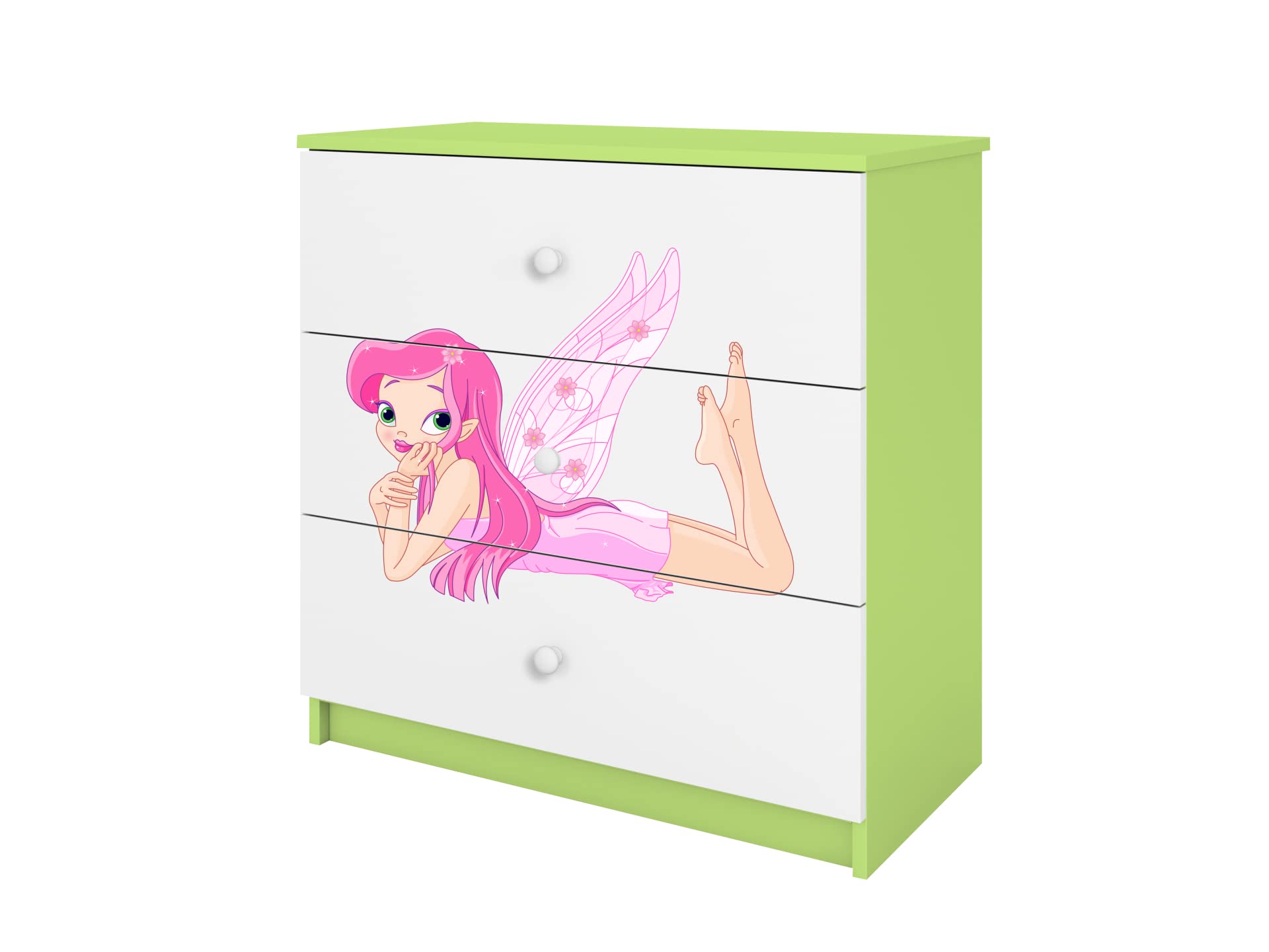 Générique Cassettiera BABYDREAM - Fata con le ali, in pannelli di particelle, 81 x 41 x 80,5 cm, 3 cassetti, colore: Verde