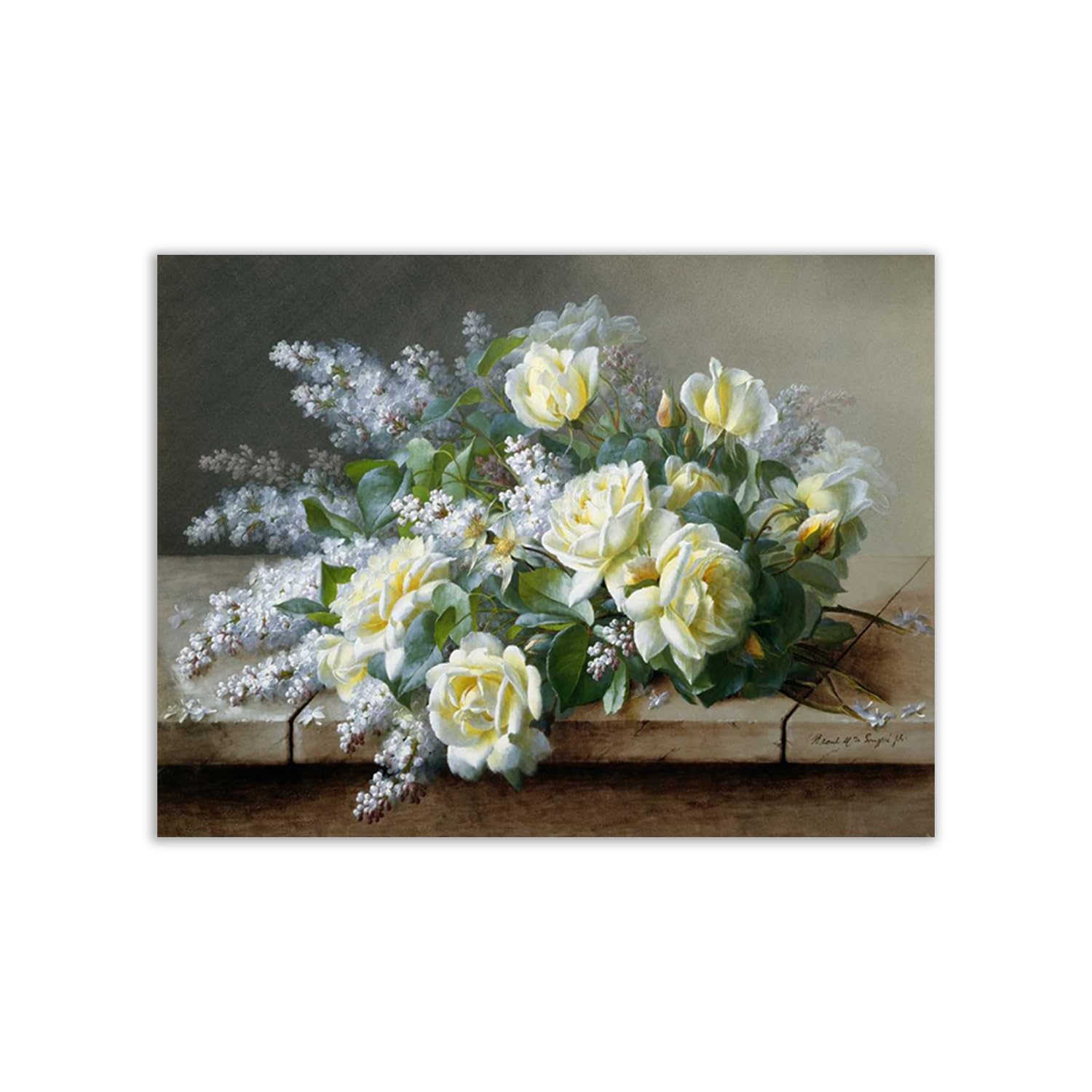 Poster Raoul De Longpre A Still Life with Roses pour habiller un grand mur vide 100x75cm