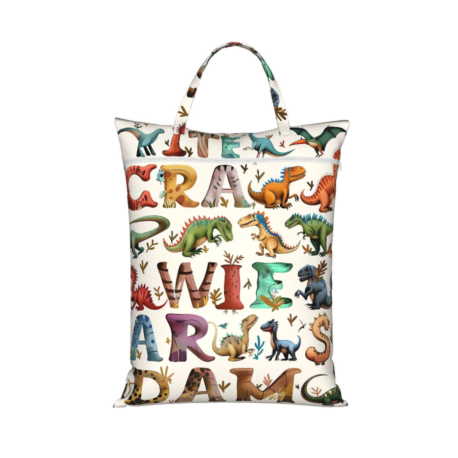 Large Travel Laundry Bags,Stylish Learning Alphabets with Dinosaurs Print with Handle Foldable Laundry Bag for Holidays Gym Swimming and Family Trips, 1Pcs