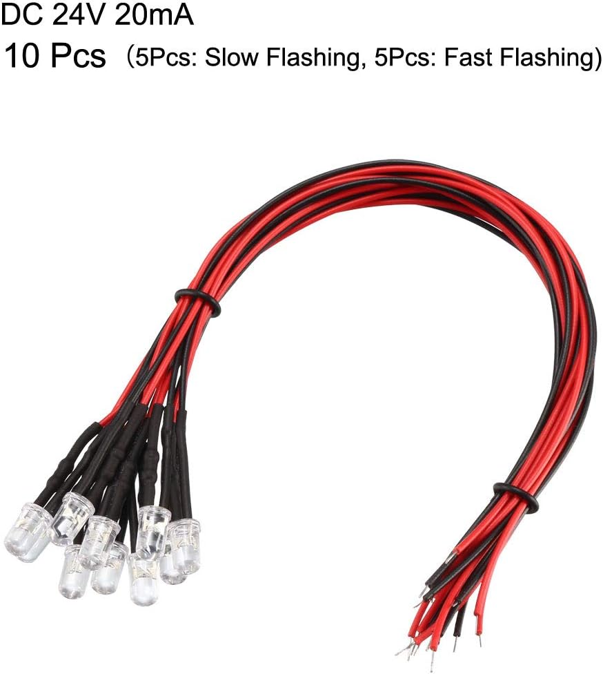 individual led Business 10 FLASHING LEDS 5mm PRE WIRED 24 VOLT ORANGE