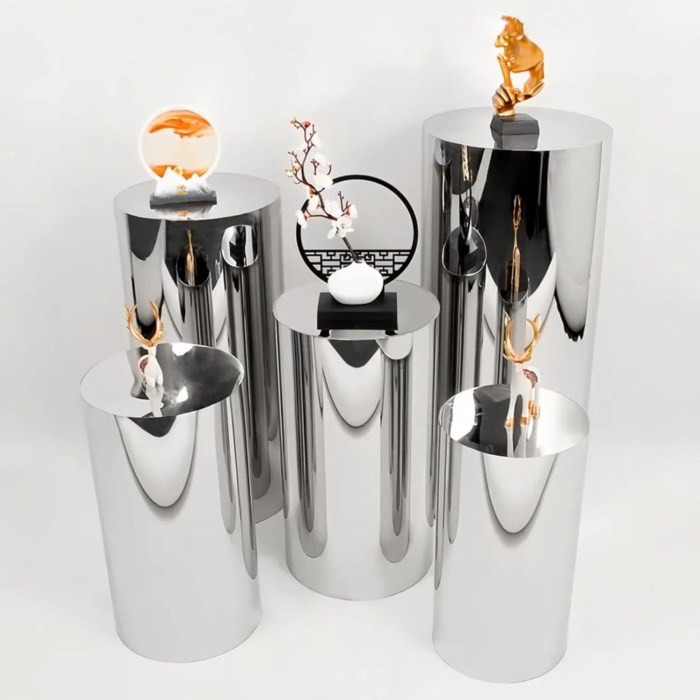 3/5 Pezzi Supporto Tavola Dessert, Colonne in Acciaio Inox per Tavola Dessert, Piedistalli per Display, Supporto per Racks di Torta, Ideale per Matrimonio e Feste,Medium 3piece Set