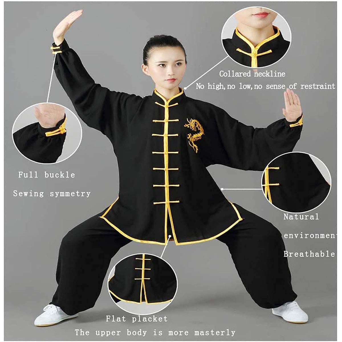Ubrania Tai Chi Chiński tradycyjny strój Kung Fu Sztuki walki Tai Chi Kostiumy Długi rękaw Ubrania treningowe Tai Chi (czarny 3XL) (czarny L)