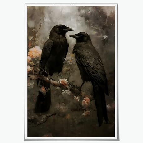 Unveil the Mystery of Gothic Charm: Dark Academia Black Crows Wall Artwork