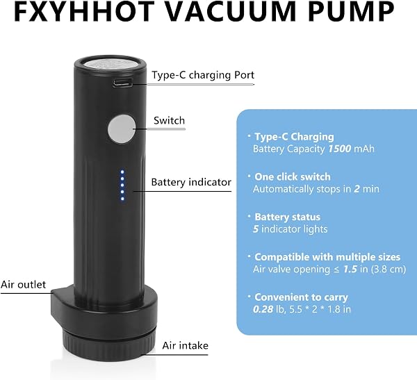 Cordless Electric Vacuum Pump for Vacuum Storage Bags Travel, Travel Air Pump, Portable USB Rechargeable Seal & Compression Bag Pump Space Saver for Clothes, Blankets & Bedding (Without Storage Bags) - 2