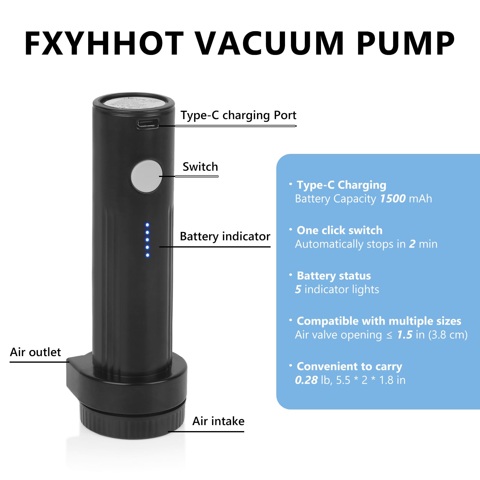 Cordless Electric Vacuum Pump for Vacuum Storage Bags Travel, Travel Air Pump, Portable USB Rechargeable Seal & Compression Bag Pump Space Saver for Clothes, Blankets & Bedding (Without Storage Bags) — view 2