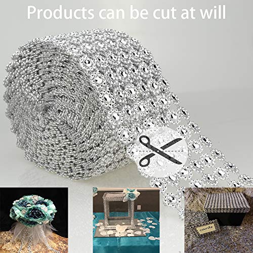 Bling Rhinestone Diamond Flower Shape Mesh Ribbon Wrap,Storystore Silver Acrylic Bling Diamond Wrap Ribbon For Wedding, Cake, Vase Decorations, Party Supplies(1 Roll, 30Ft,6 Rows)(Silver Flower Shape) #TOP3