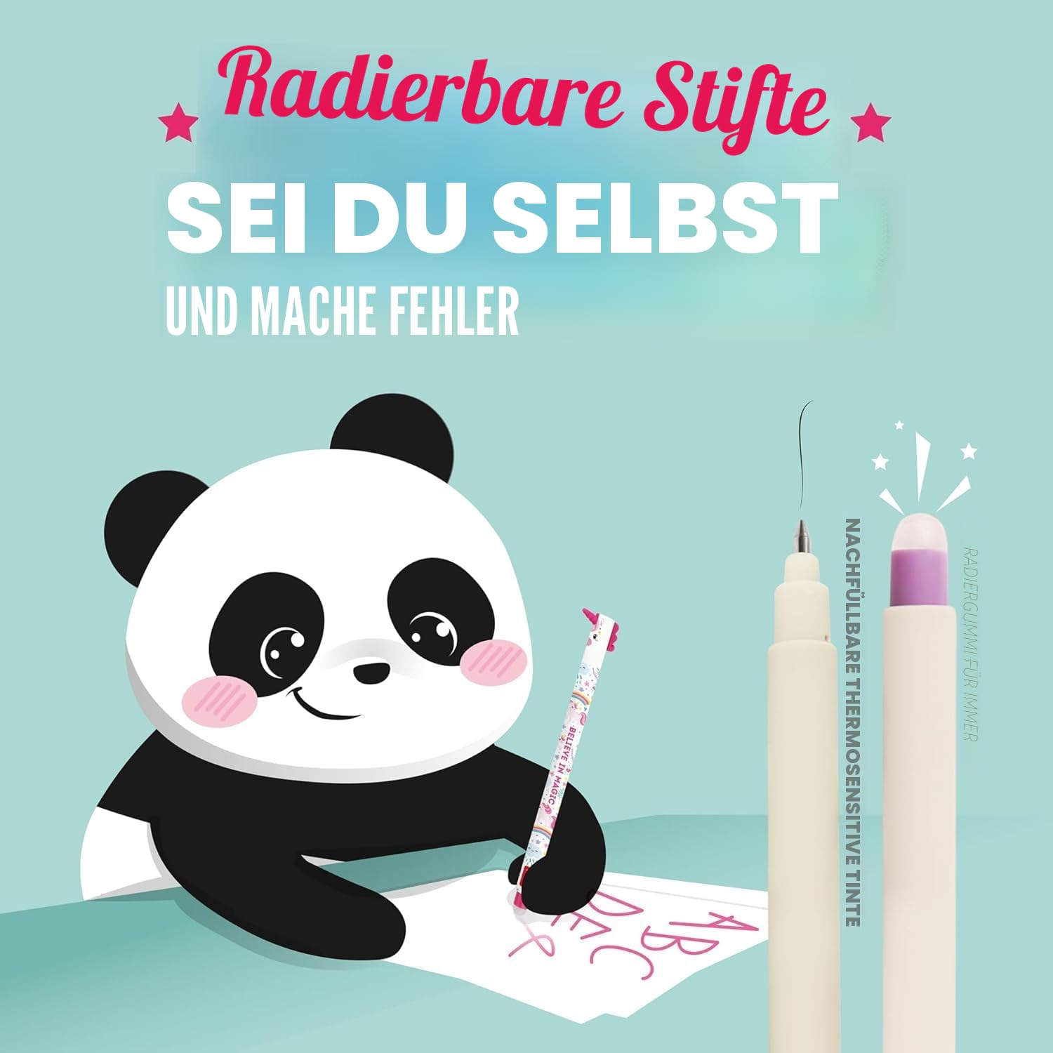 LEGAMI - Set mit 15 radierbaren Gelschreibern, wärmeempfindliche Tinte und Fassmuster, 0,7 mm Spitze, Tiermotive