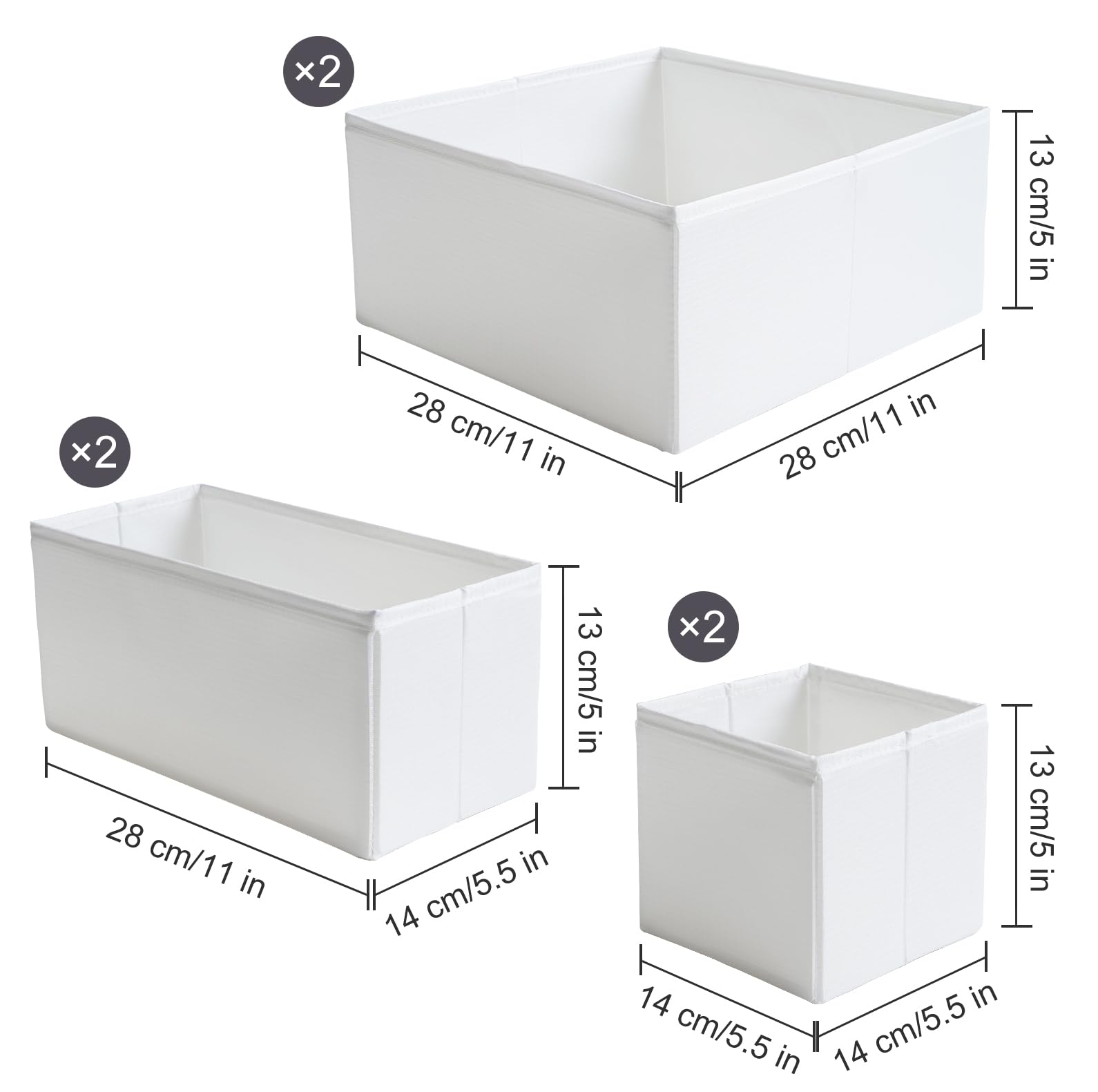 TYEERS Organizadores de Cajones 6 Piezas, Tela Duradera Lavable, Cajas de Almacenaje para Baño Armario Cómoda, Blanco
