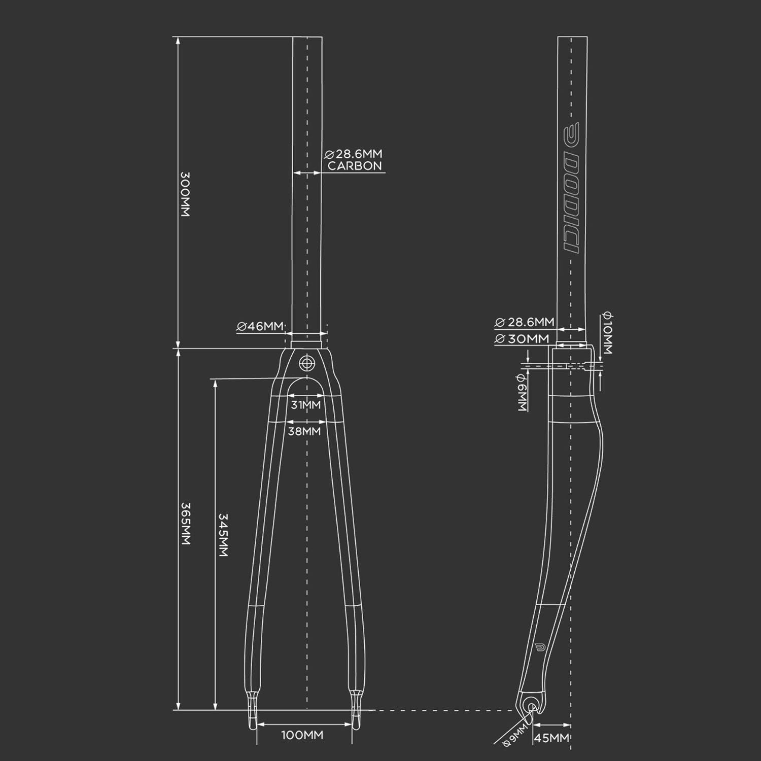700C Road Bikes Rigid Fork 1-1/8" Straight Tube Fixed Gear Bike Forks C Brake Full Carbon Fiber Front Fork 9 * 100mm Quick Release