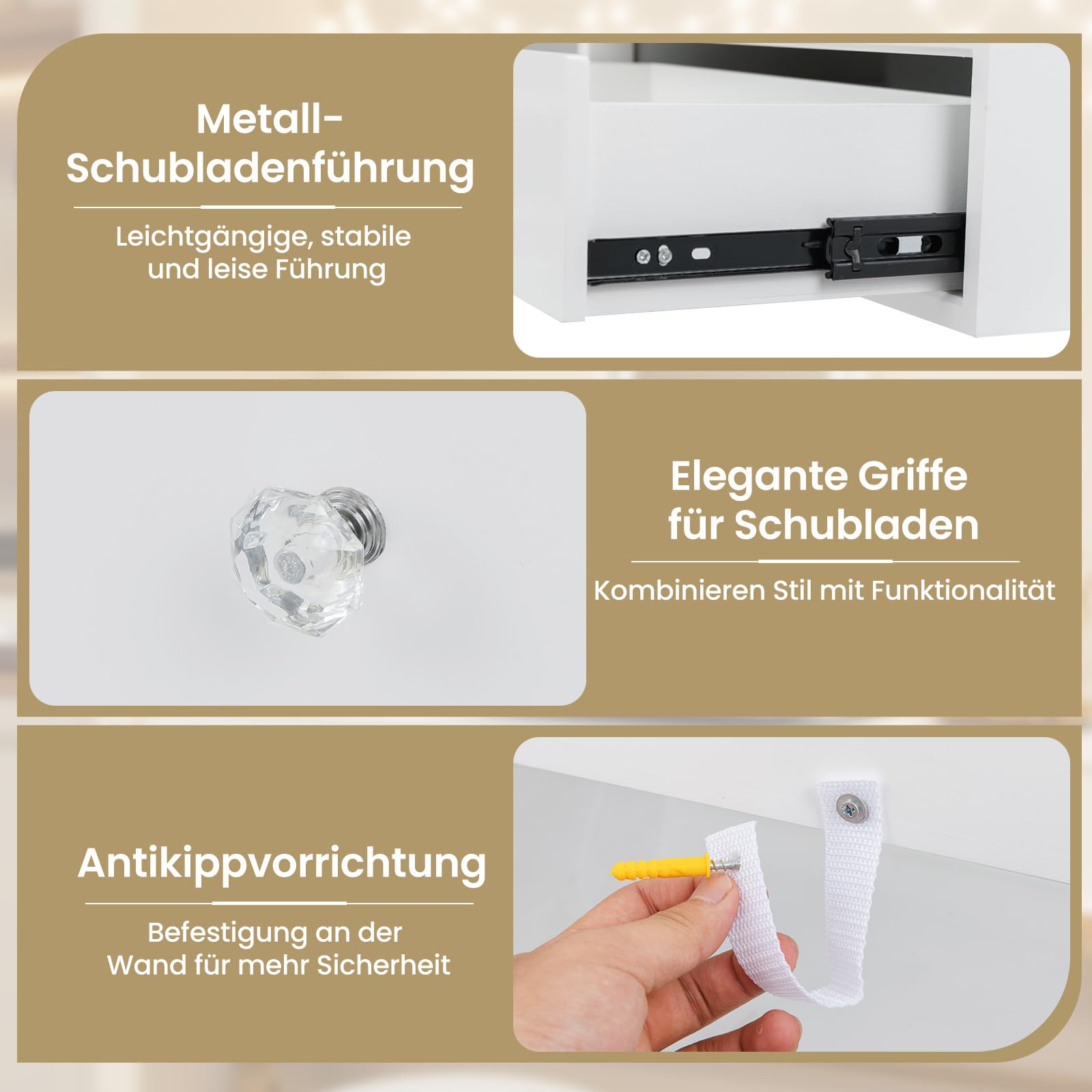 COSTWAY Spiegel mit 2 Schubladen Schminktisch Runder Schminkspiegel Spiegelschrank Frisiertisch Kosmetiktisch