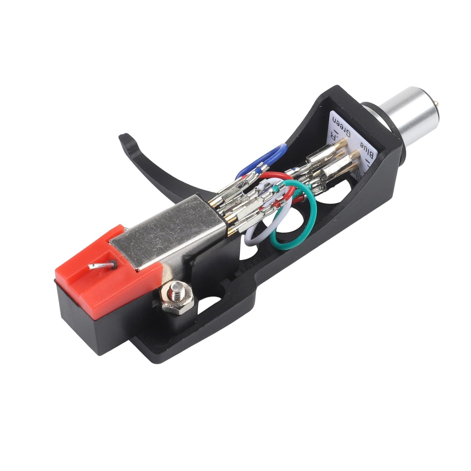 MM Phono-Kartusche und Headshell Set, einstellbare Trackingkraft 1,5-2g mit vergoldeten Klemmen für Plattenspieler schwarz und rot