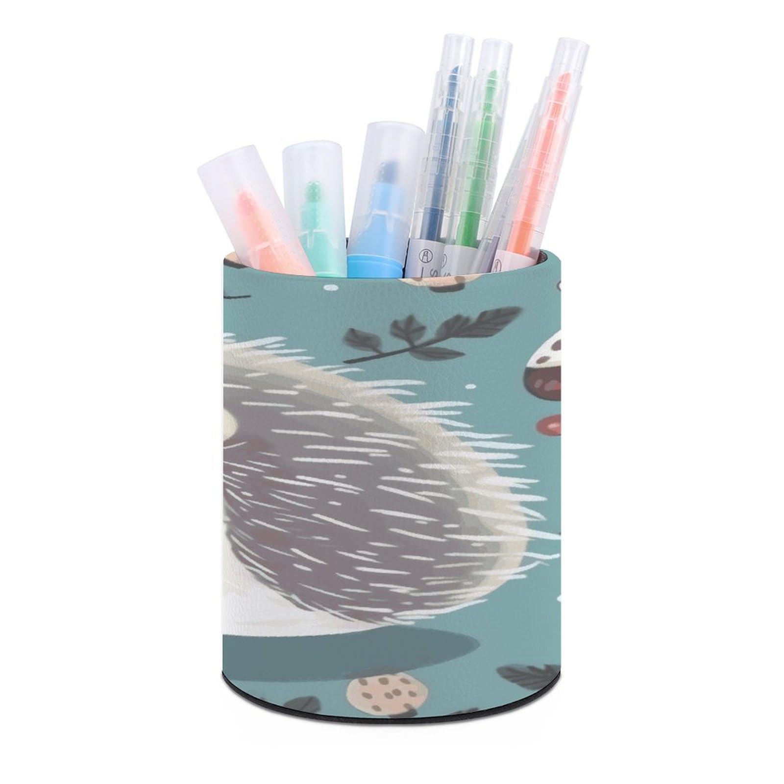 MUSM Cute Cartoon Hedgehog Pen Holder Large Capacity Pen Holder Modern PU Pencil Holders Durable Waterproof Pens Cup for Home Office Desktop Organizer