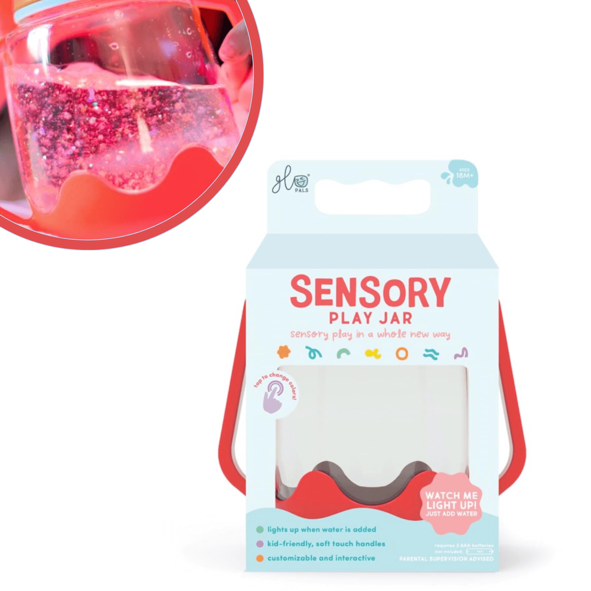 Glo Pals Light Up with Water Sensory Play Jar - Sensory Toys for Girls & Boys 18 Months & More (Pink)