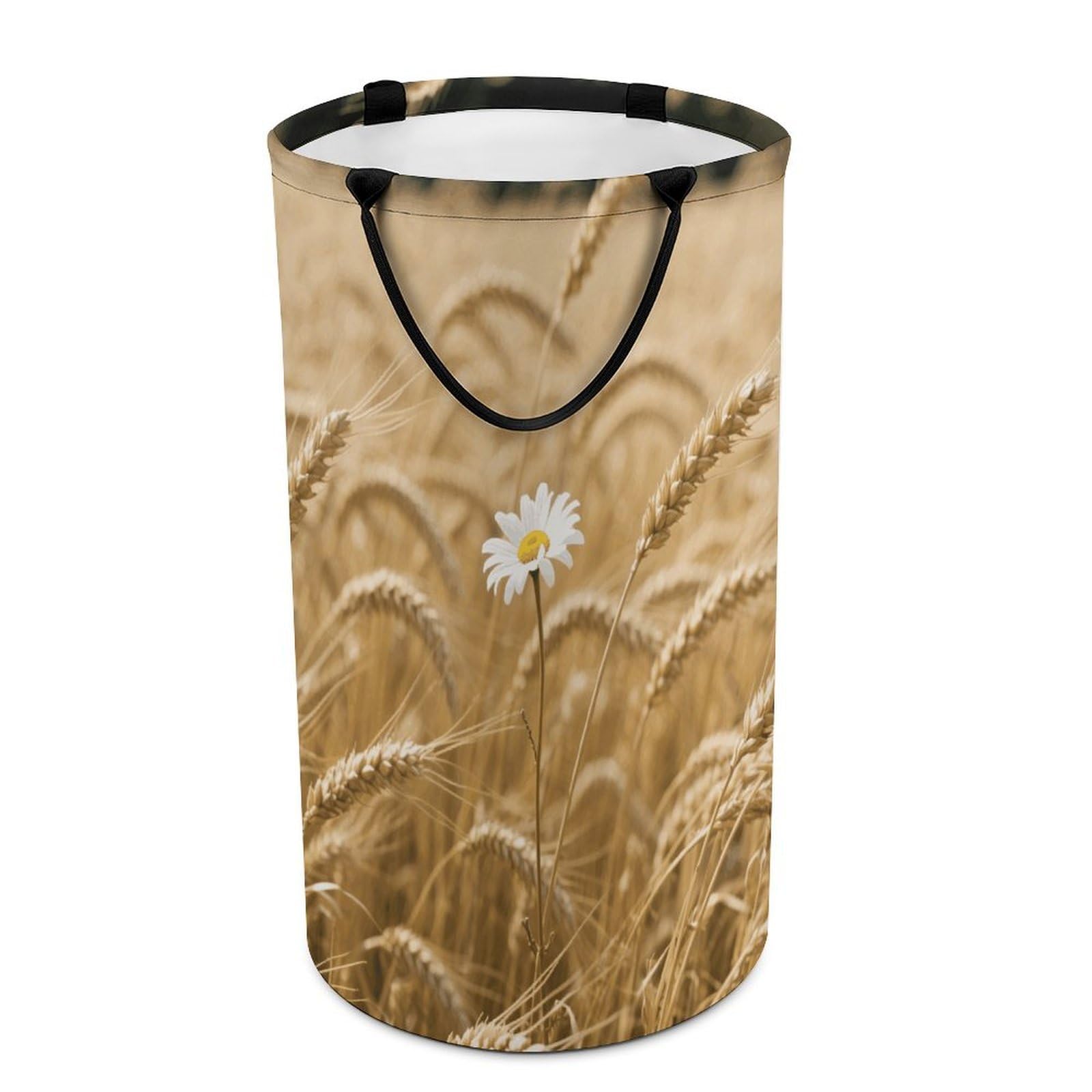 Wheat Fields And Flowers Laundry Basket with Handles Large Collapsible Laundry Bag Freestanding Waterproof Clothes Hamper Decor Storage of Dirty Clothe for Family Bathroom 86L