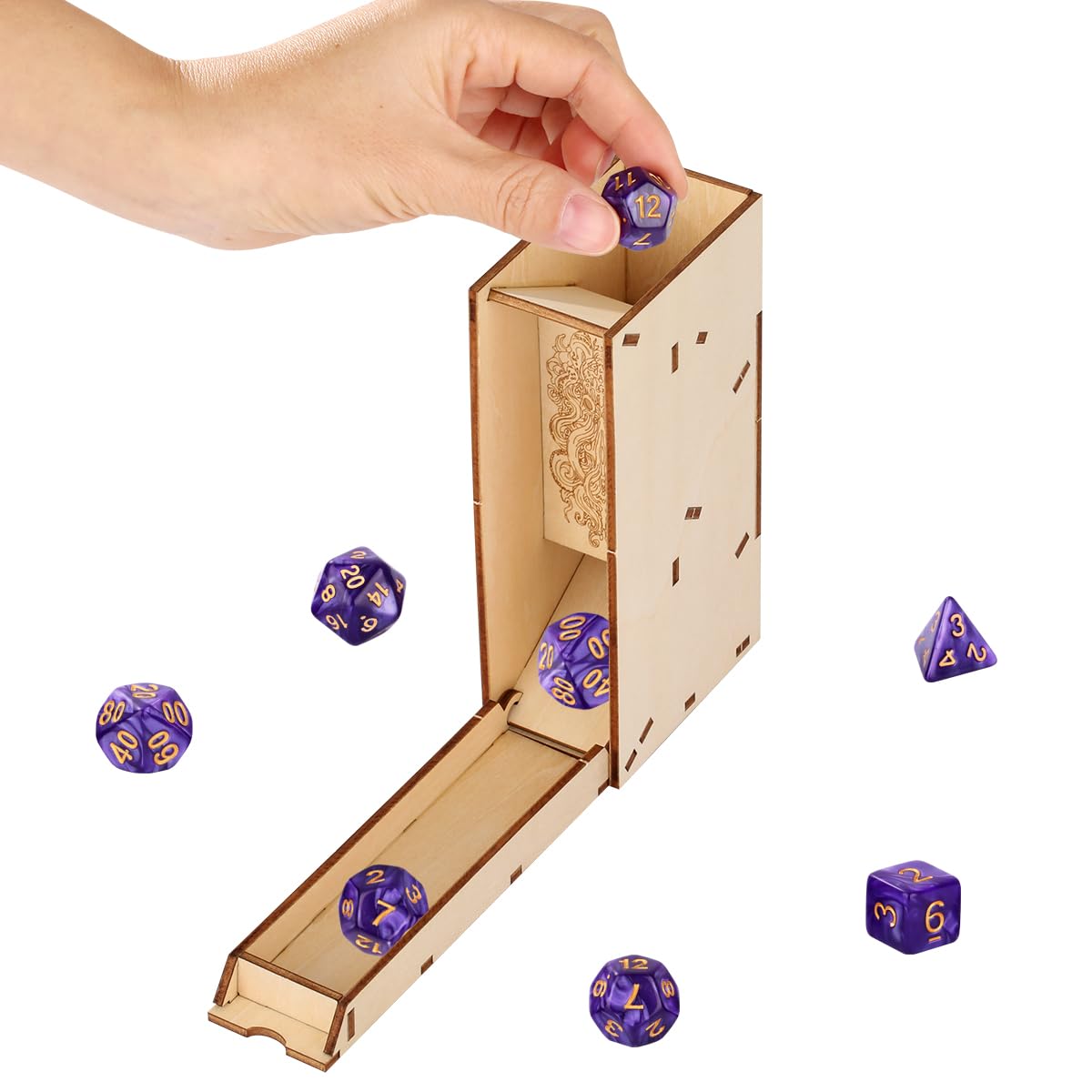 DND Octopus Monster Dice Tray, Table Games Tools for RPG DND Accessories, Collapsible Wooden Tower