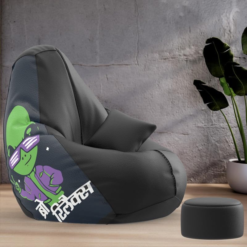 Biggie Bean Bag Cover XXXXL Bean Bag with Free Cushion and Footrest - Official : PrintZen Combo (Matching Color : Printed, Bro Relax-Black)-image-14