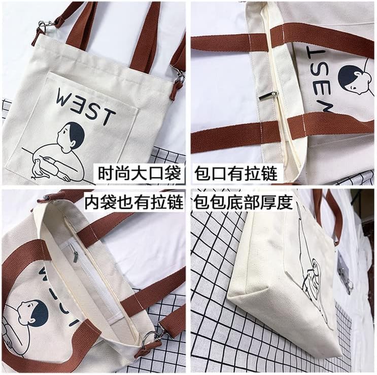 Image of Cotton Tote Bags for Women, College Bag for girls With Inner & Outer Pockets, Utility Tote bags for Shopping, Travel & Daily use