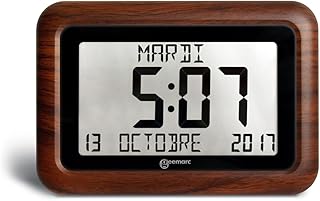 Horloge grand affichage complet jour, date et heure VISO 10 WOOD (aspect bois) avec mise à l'heure automatique