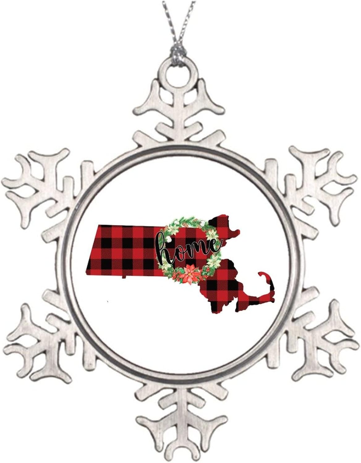 Connecticut Snowflake Pewter Christmas Ornament USA State Bauble Christmas Tree Decoration Holiday Hanging Pendant Keepsake Xmas Gift Exchange Idea Connecticut Souvenir 3-Inch