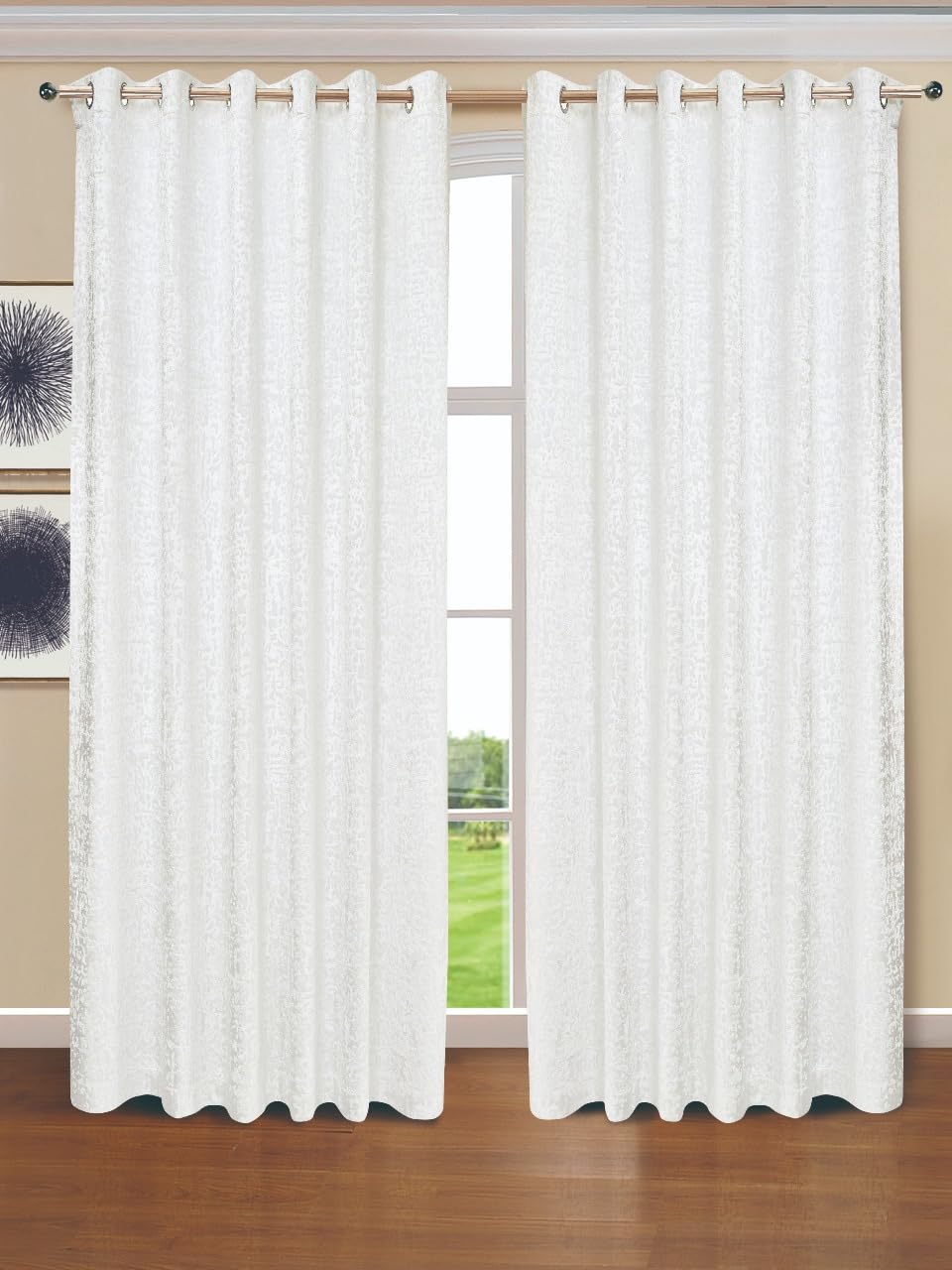 BQC White Velvet Curtains 90 x 54 Inch - Super Soft Polyester Ring Top Eyelet Curtains For Bedroom and Living Room - Luxury Thermal Insulated Window Curtains, Set Of 2 Panels With Tie Backs