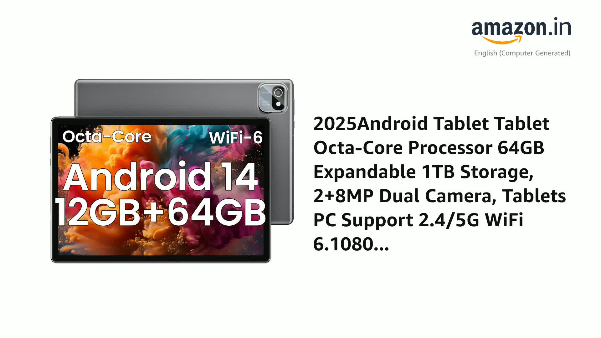 10.1 Inch Android 14 Tablet, Octa-Core, 12GB RAM + 64GB ROM, 1TB