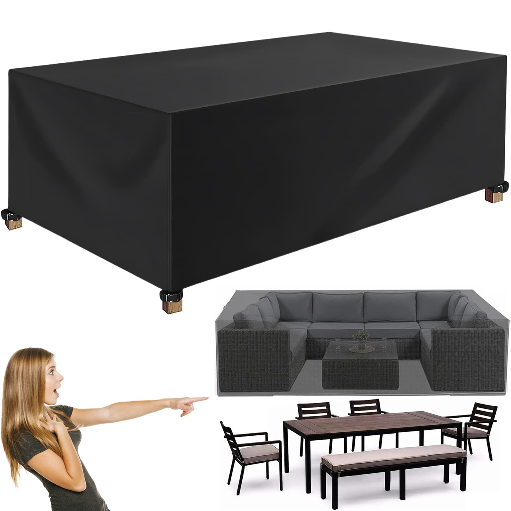 XUEQXUE Patio Furniture Covers 90 x 90 x 60 cm(L x W x H) Patio Furniture Cover Patio Table Cover, Tear Resistant, Fade Resistant, Garden Table Cover Square, for Any Furniture, Black