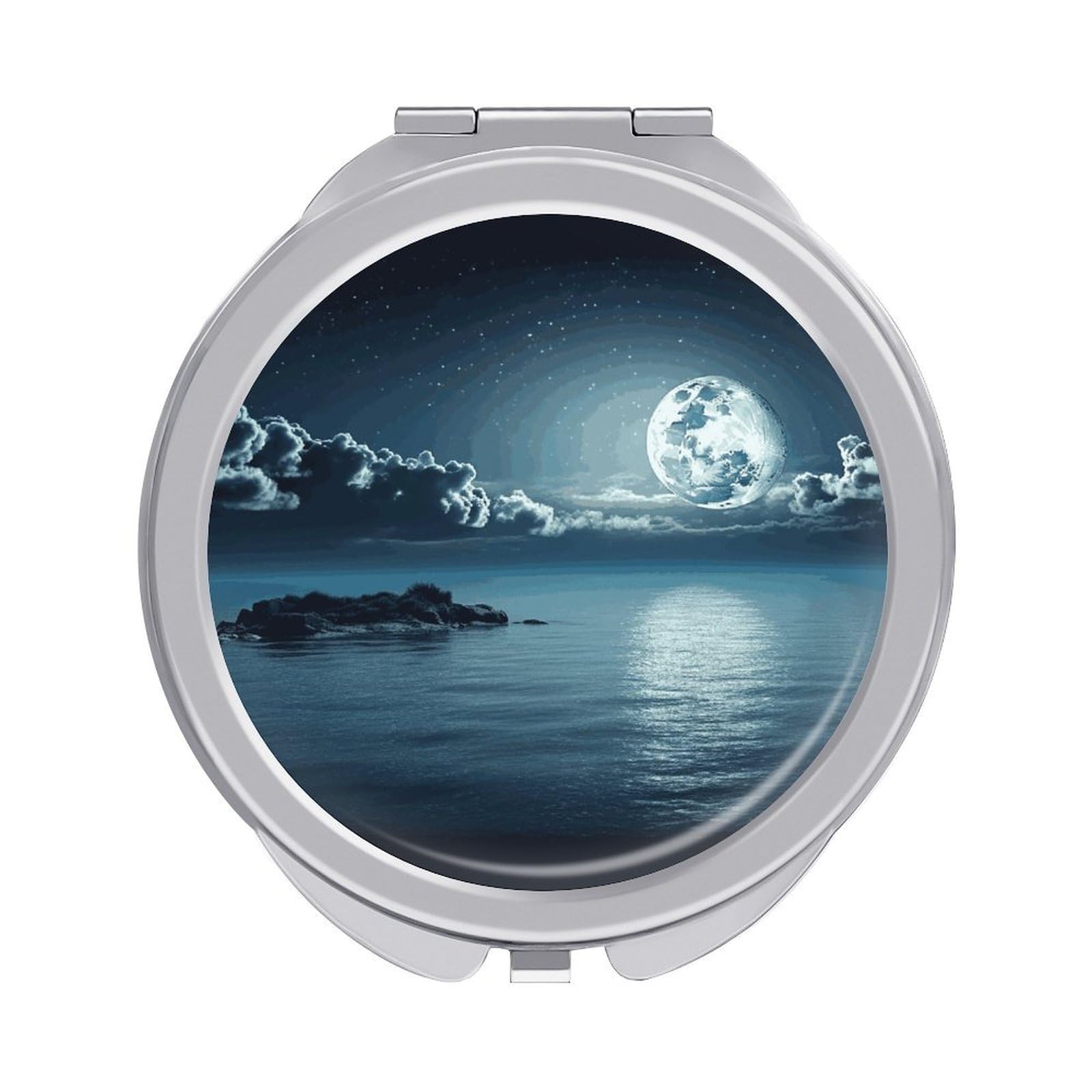 JTREHY Moon Ocean Landscape Makeup Mirror Silver Mirror Surface Folding Makeups Mirrors Lightweight Durable Looking Glass for Suitable Traveling Handbag and Purses