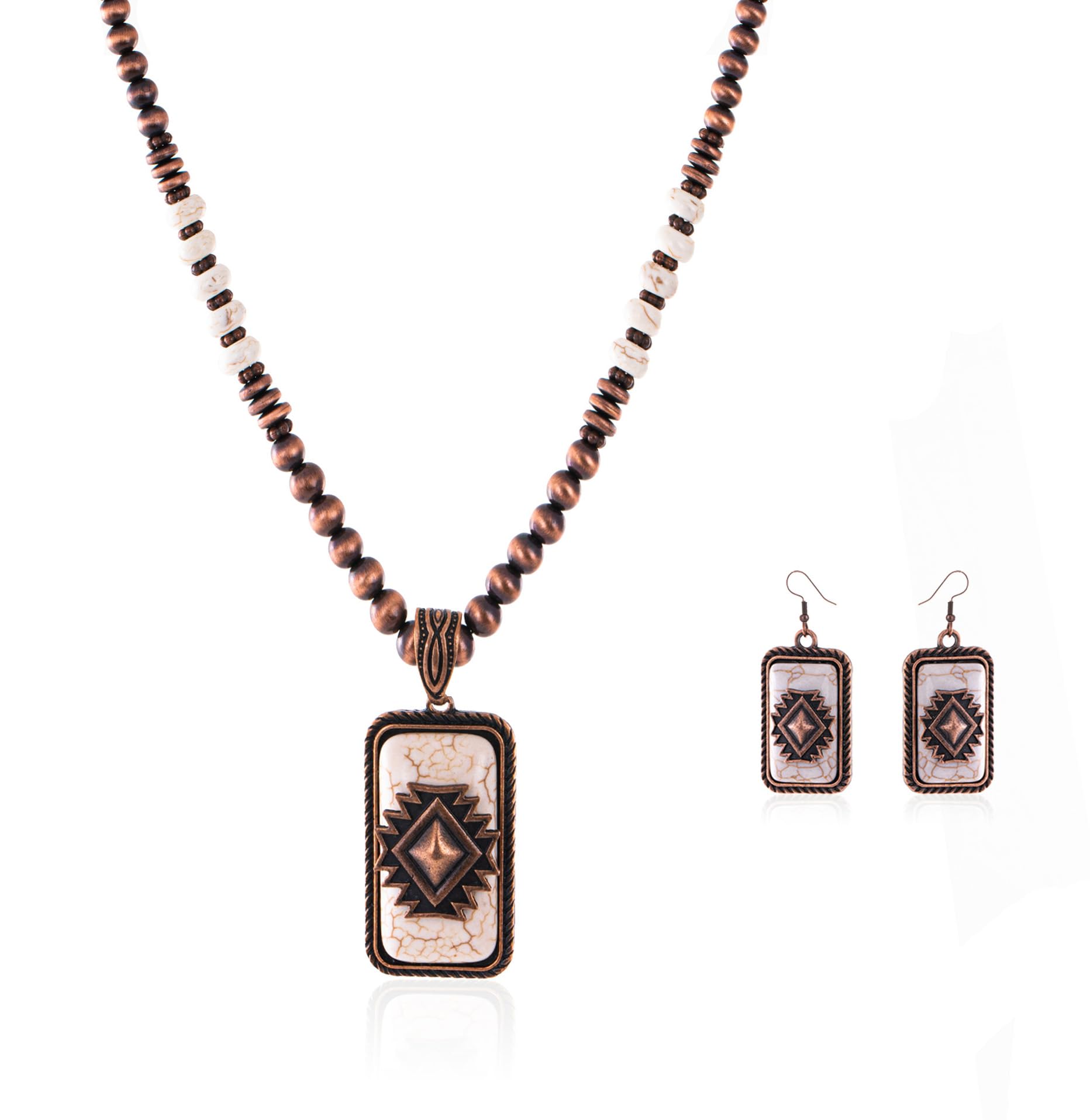 Rustic Couture's Western Jewelry Set for Women Cowgirl Turquoise Vintage Bohemian Pendant Necklace Earring WJ-1034BZ