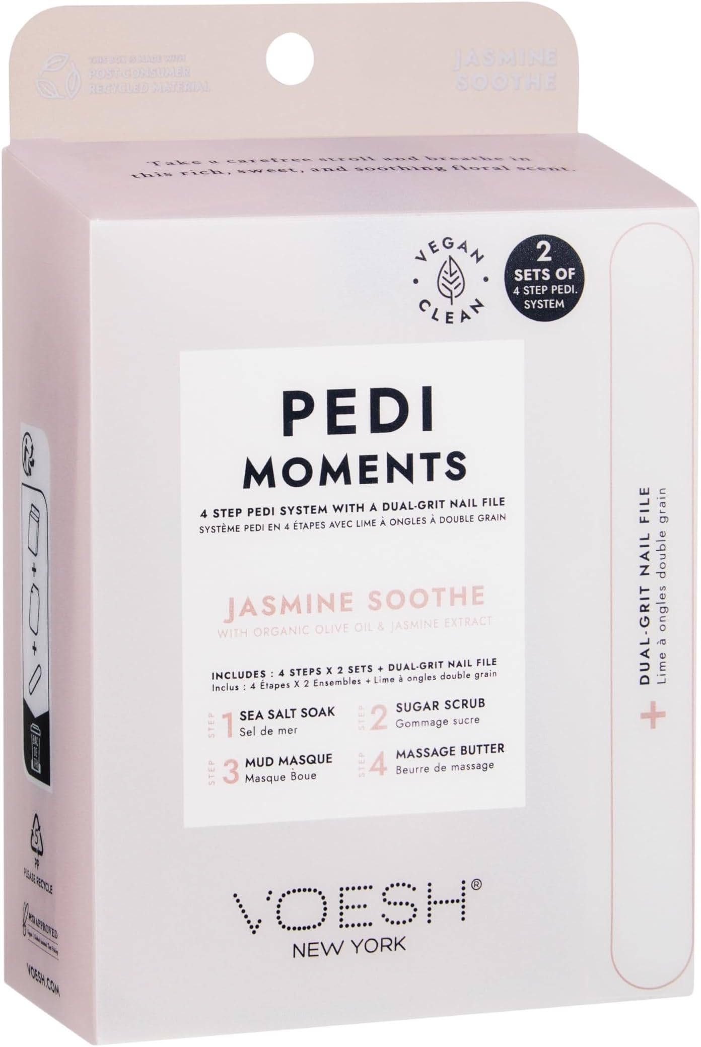 VOESH Pedi Moments, Two Sets of Pedi in a Box 4 Step + a Nail File, Jasmine Soothe, Spa Pedicure Kits, Nail Kit, At Home Pedi, Pedicure Prep, Pedicure Supplies, Self-Care Kit