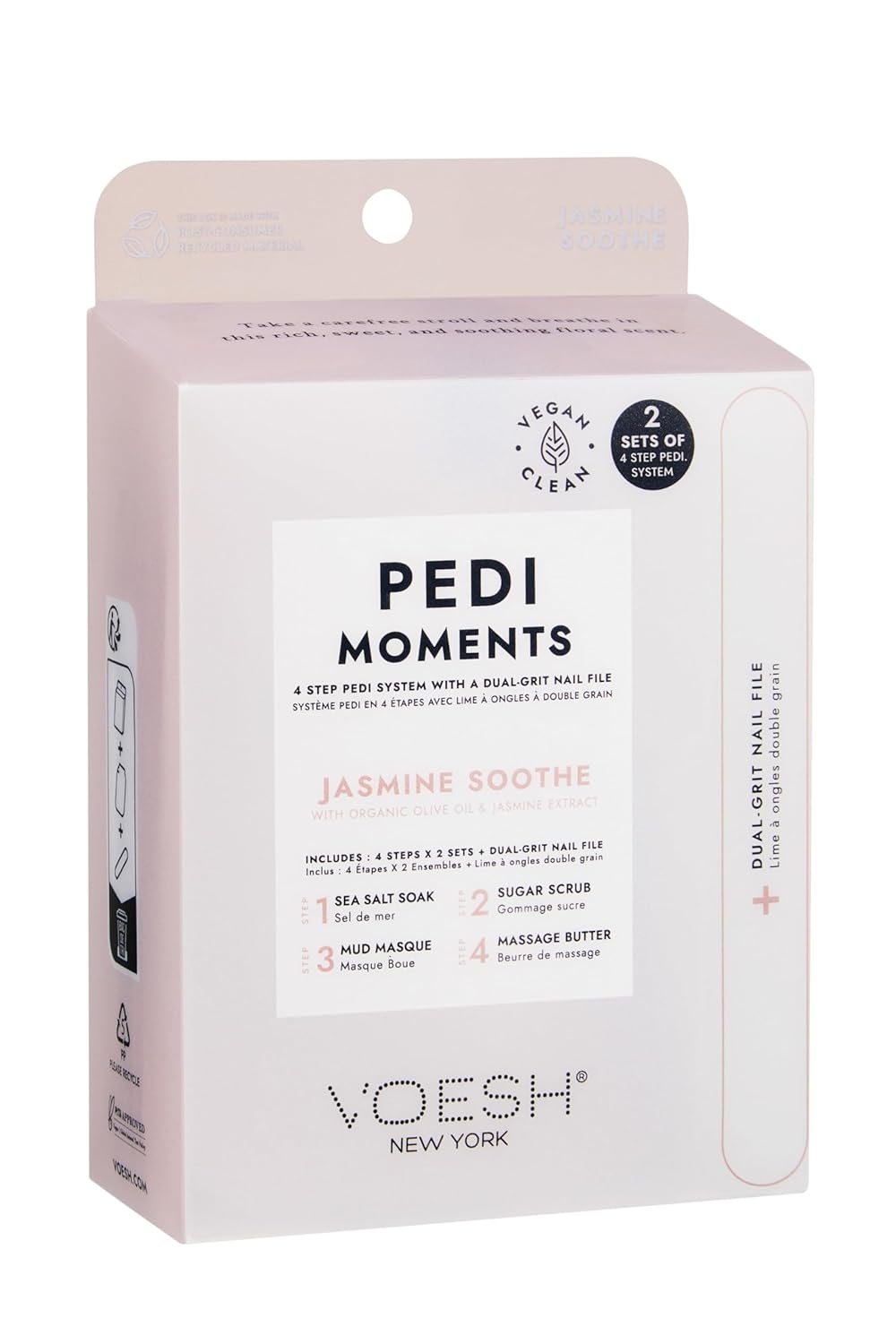 VOESH Pedi Moments, Two Sets of Pedi in a Box 4 Step + a Nail File, Jasmine Soothe, Spa Pedicure Kits, Nail Kit, At Home Pedi, Pedicure Prep, Pedicure Supplies, Self-Care Kit