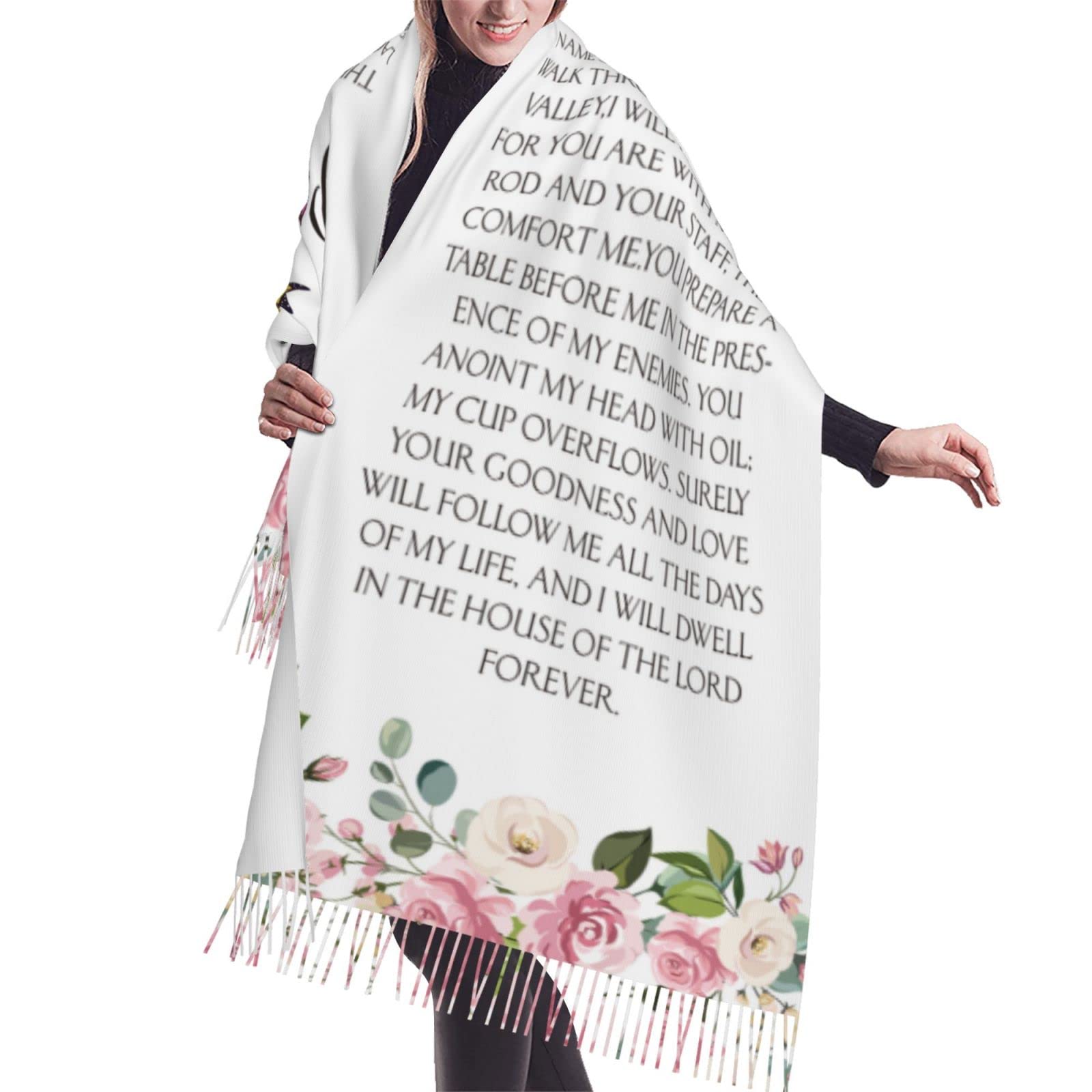 Psalm 23 Travel Scarf The Lord Is My Shepherd 23rd Psalm Floral Cashmere Pashmina Shawl Inspirational Bible Verse Scripture, Pyy00, 77x27inch