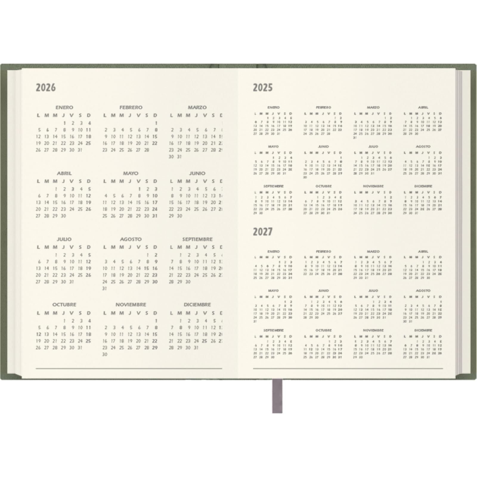 Dohe - Agenda 2026 - Día Página, Tamaño A5 (14x20 cm), Tapa Dura de Polipiel, 12 Meses Enero a Diciembre, Planificador Anual en Español con Marcapáginas - Lausana Verde