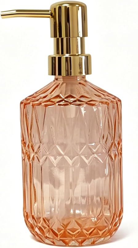 YYTSGG Dispenser de Sabonete em Vidro Âmbar com Bomba Plástica Dourada, 450 mL